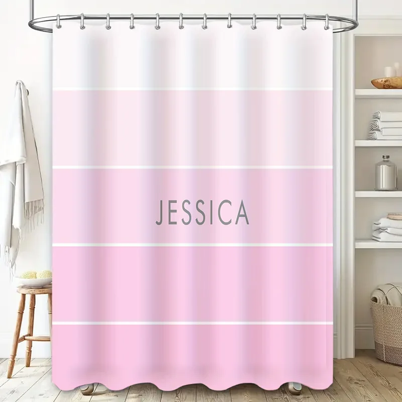 Home Bathroom Name - Customizable Pink Bath Curtain Personalized Shower