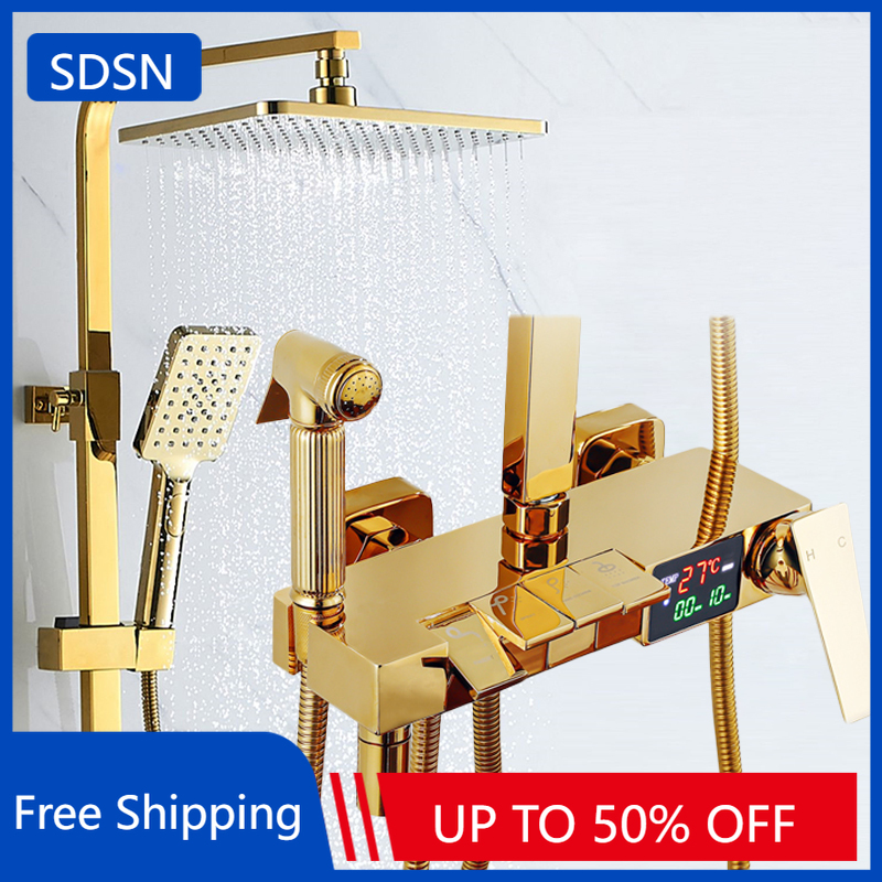 Home Bathroom Taps - Gold Piano Digital Display Bathroom Shower