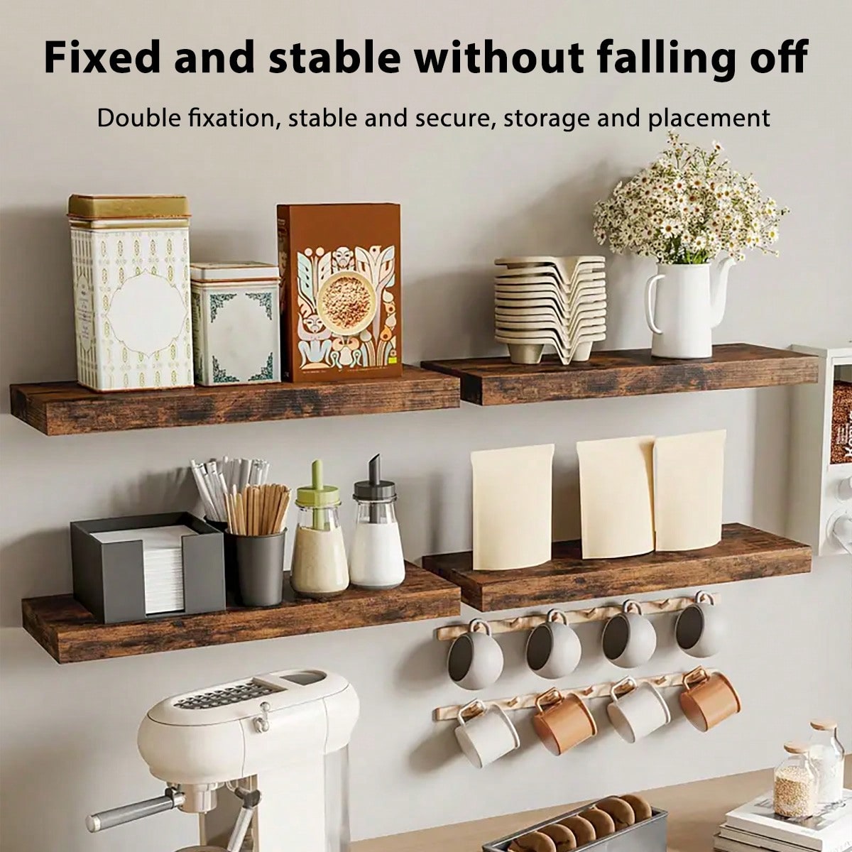 Home Essentials Bathroom Rack - 4 Sets 15.8in Floating Shelves, Rustic
