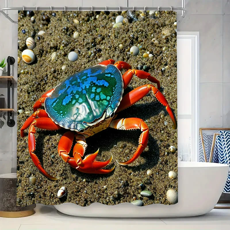 Home Bathroom Design Ideas - 3D Printed Shower Curtain Blue Crab