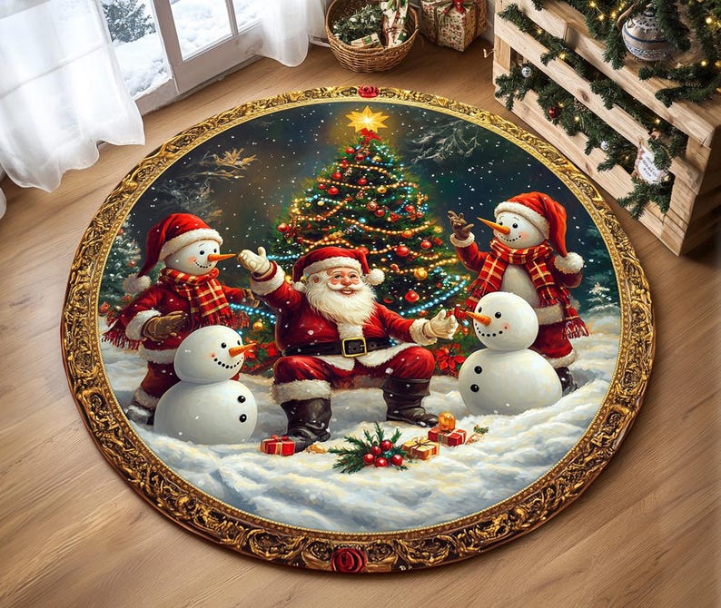 Home Bathroom Design Ideas - Father Christmas Print Round Rug, Cozy