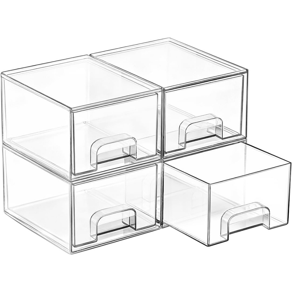 Home Bathroom Vanity - Four Clear Stackable Small Storage Drawers
