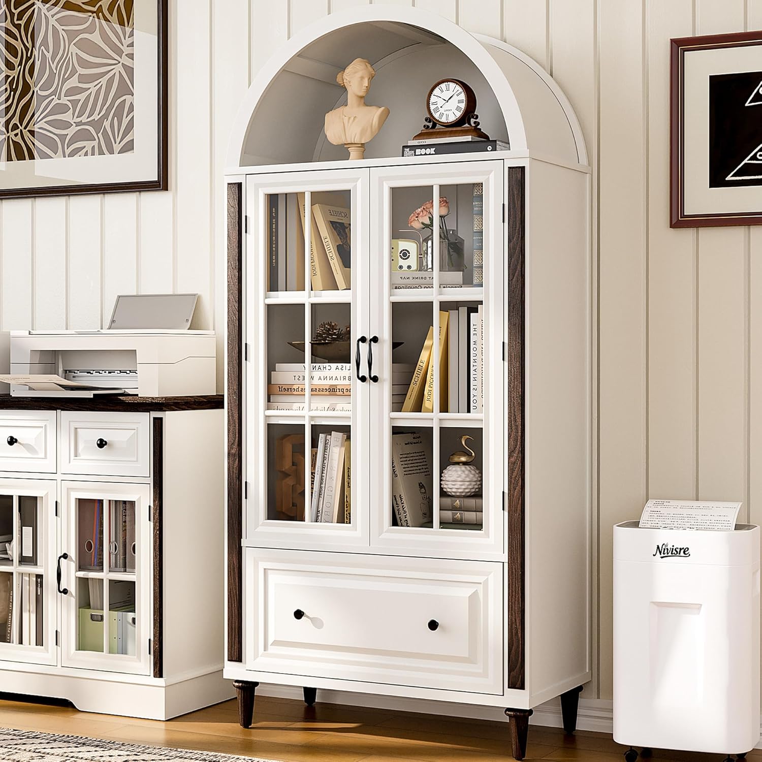 Home & Bathroom Building Products Pte Ltd - 71” Handcrafted Arched Bookcase, Filing Cabinet