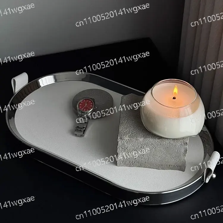 Home Bathroom Vanity - Modern Metal & Leather Oval Decorative