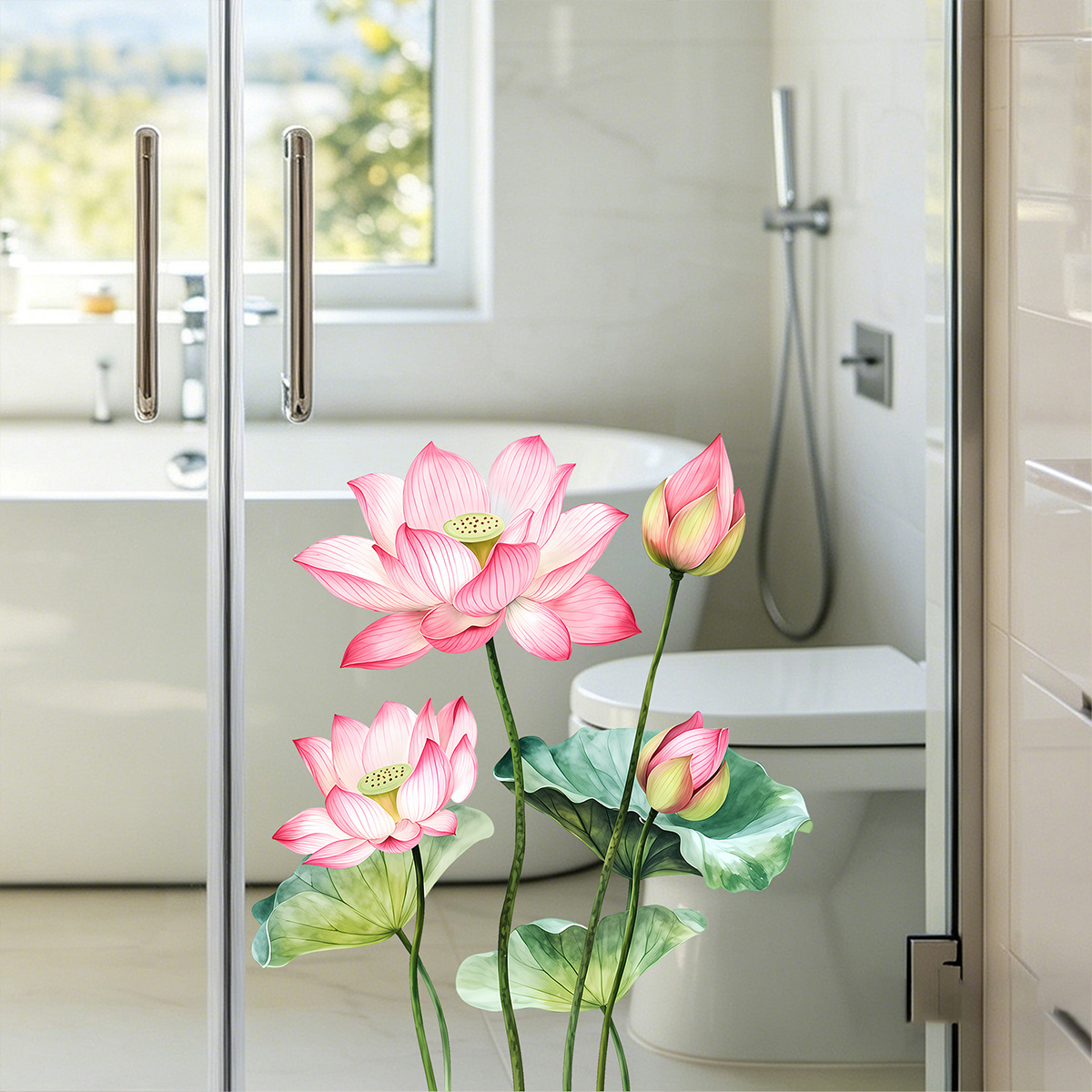 Detachable Lotus Wall Sticker, - Home Bathroom Door のレビューと価格