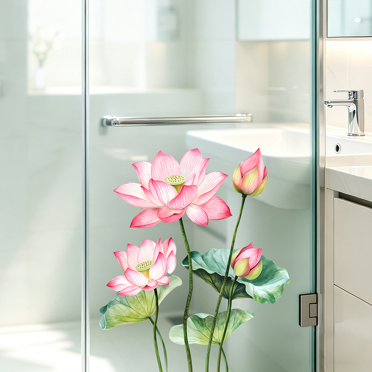 Detachable Lotus Wall Sticker, - Home Bathroom Door のレビューと価格