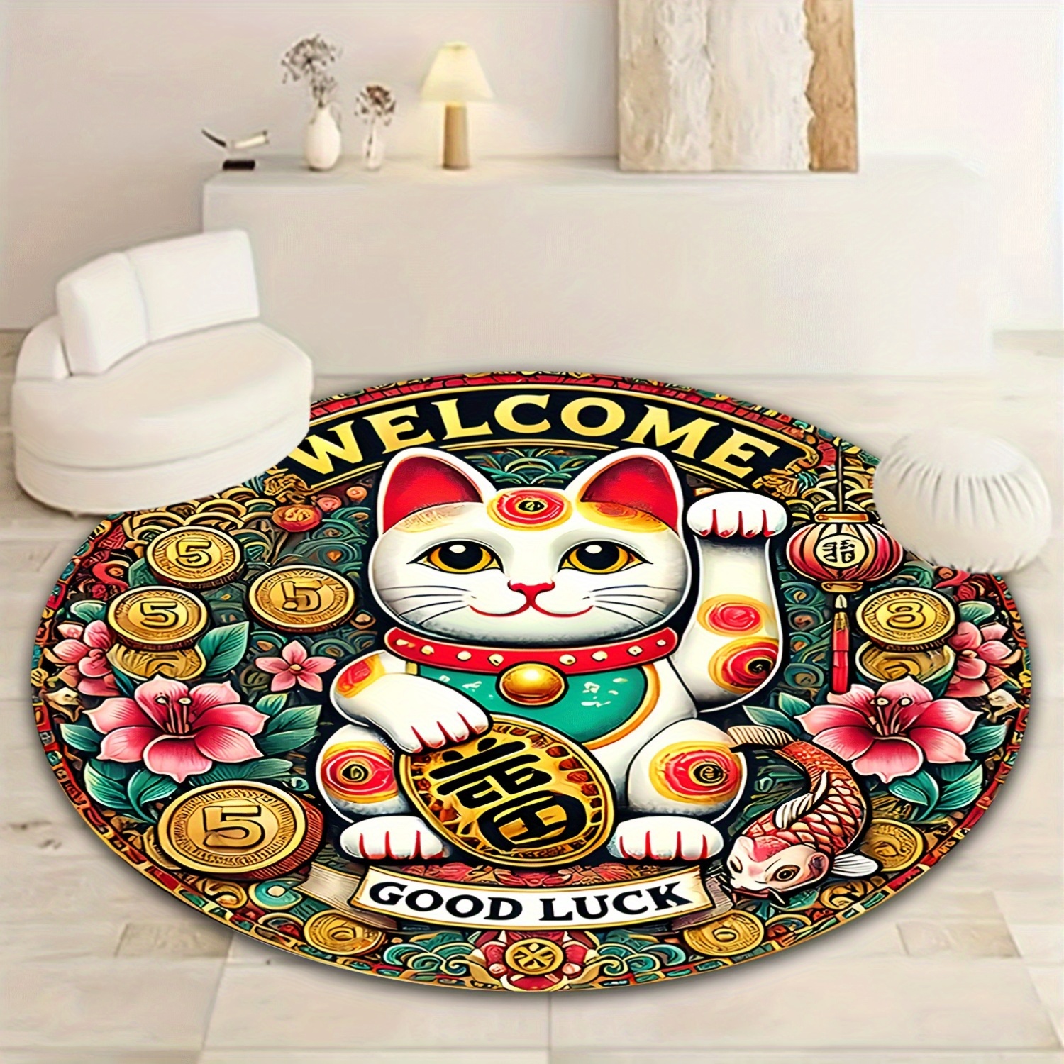 Chinese Lucky Cat Round Rug We - Home Goods Bathroom Rugs のレビューと価格