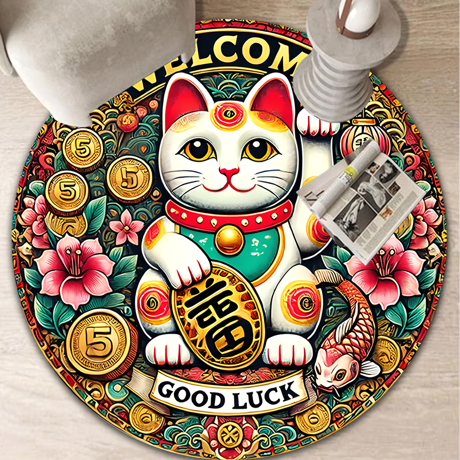 Chinese Lucky Cat Round Rug We - Home Goods Bathroom Rugs のレビューと価格