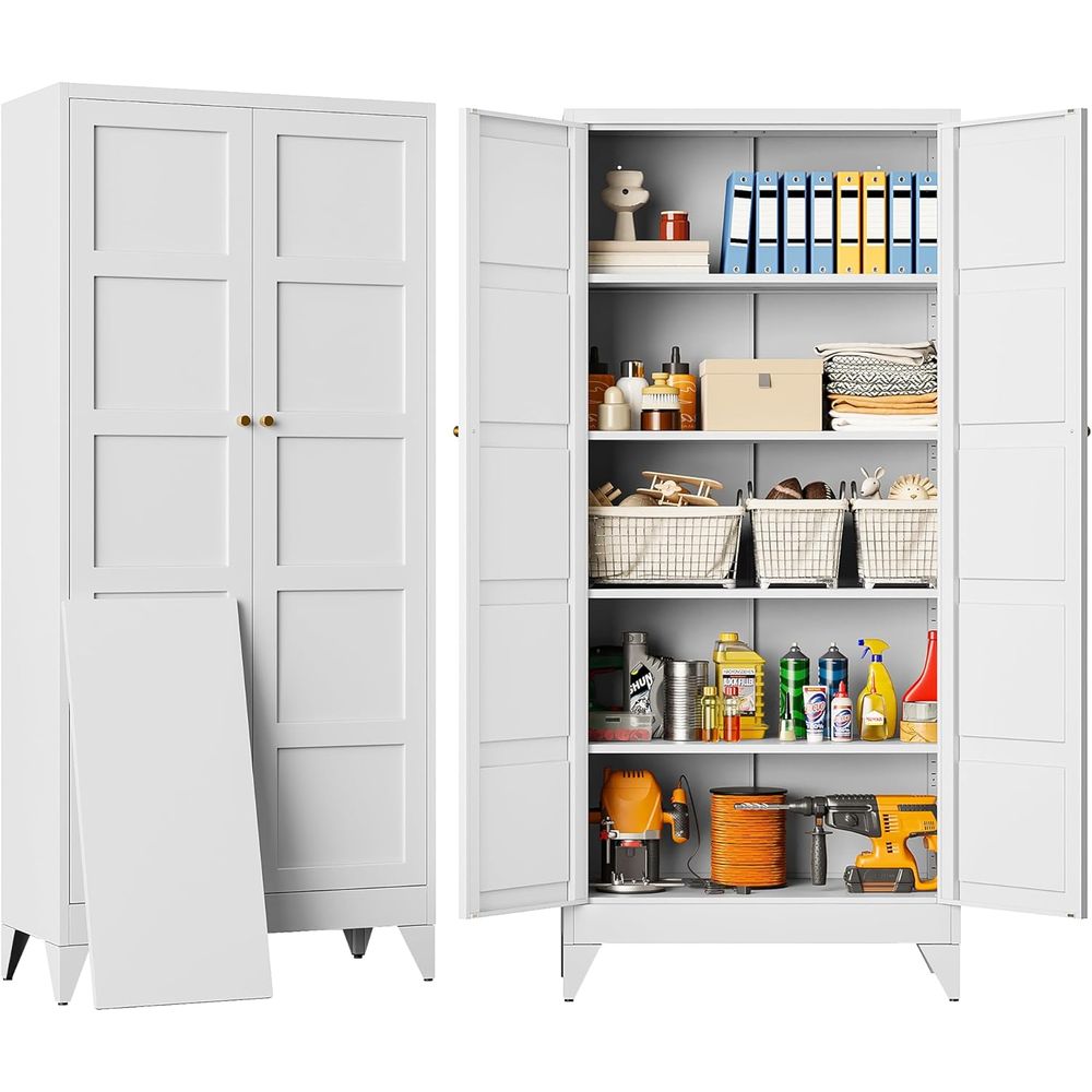 White Tall Metal Storage Cabin - Home Bathroom Door のレビューと価格