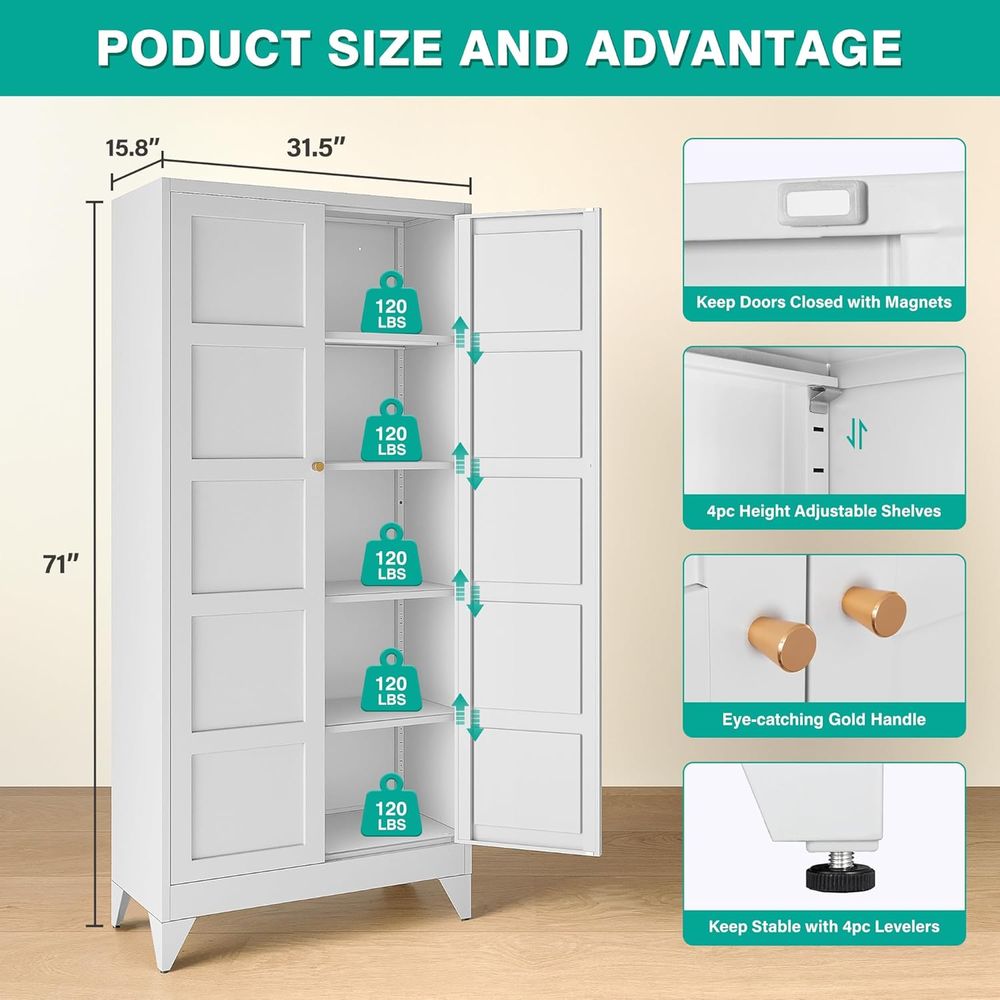 White Tall Metal Storage Cabin - Home Bathroom Door のレビューと価格