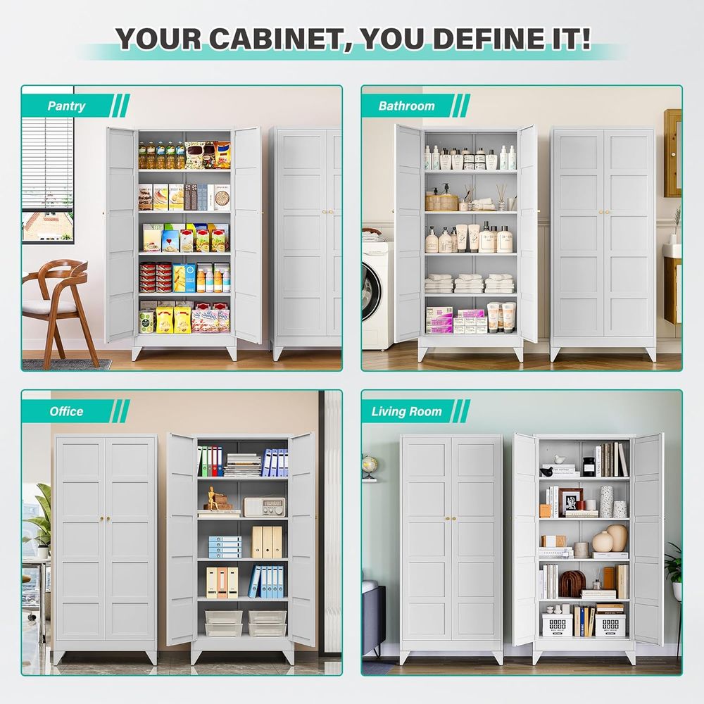 White Tall Metal Storage Cabin - Home Bathroom Door のレビューと価格