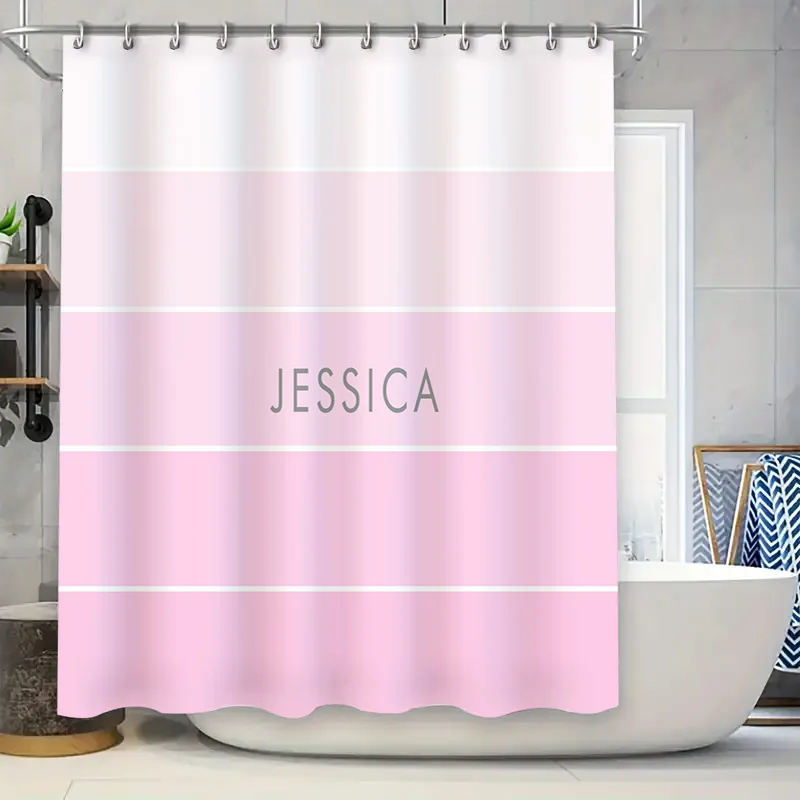 Customizable Pink Bath Curtain - Home Bathroom Name のレビューと価格