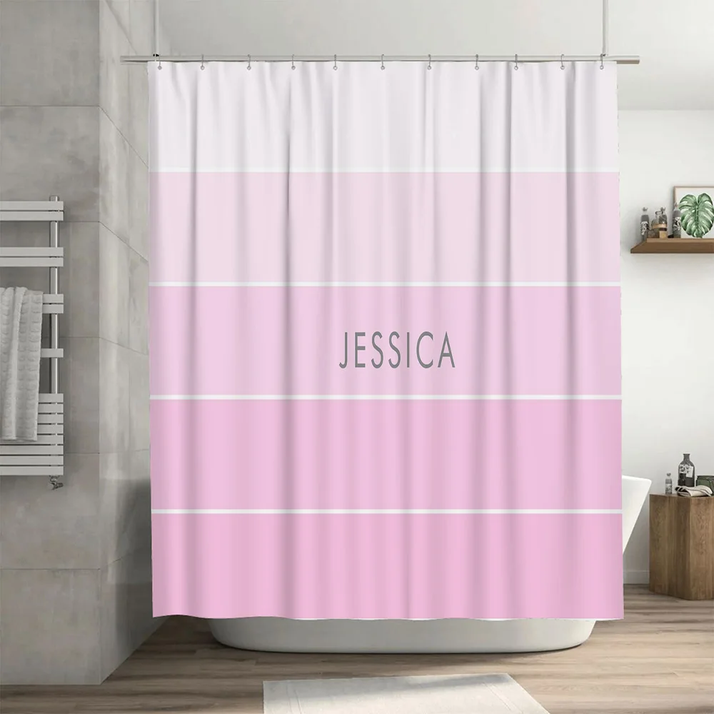 Customizable Pink Bath Curtain - Home Bathroom Name のレビューと価格