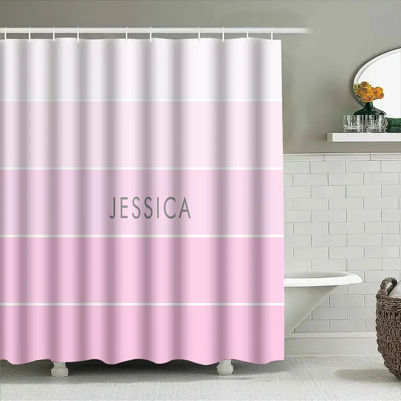 Customizable Pink Bath Curtain - Home Bathroom Name のレビューと価格