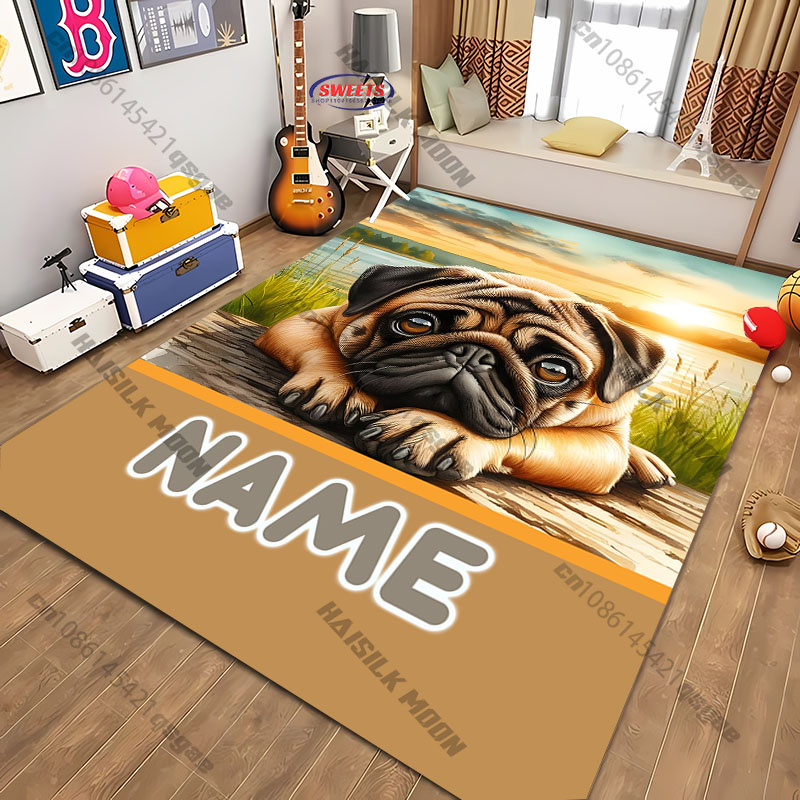 Personalized Pug Dog Area Rug, - Home Bathroom Name のレビューと価格