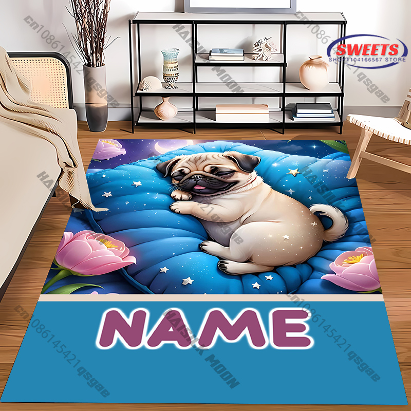 Personalized Pug Dog Area Rug, - Home Bathroom Name のレビューと価格