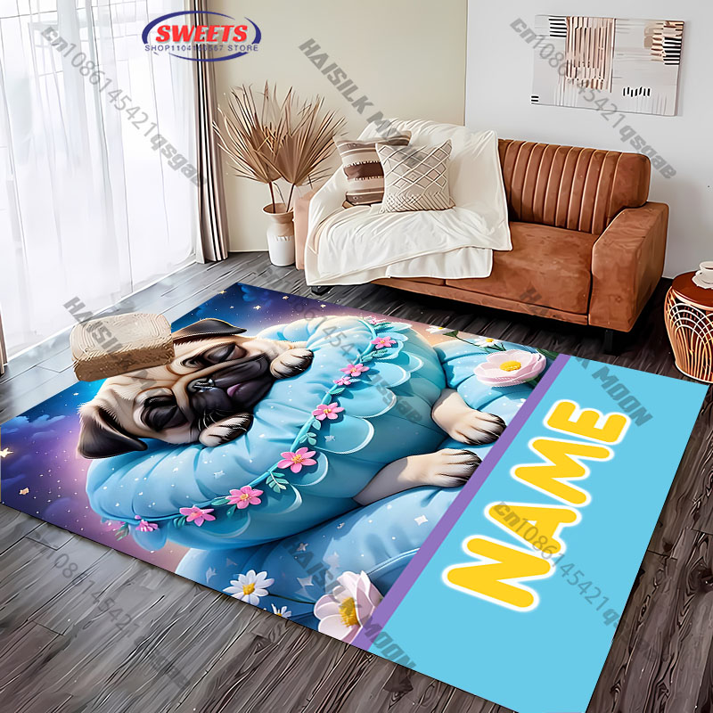 Personalized Pug Dog Area Rug, - Home Bathroom Name のレビューと価格