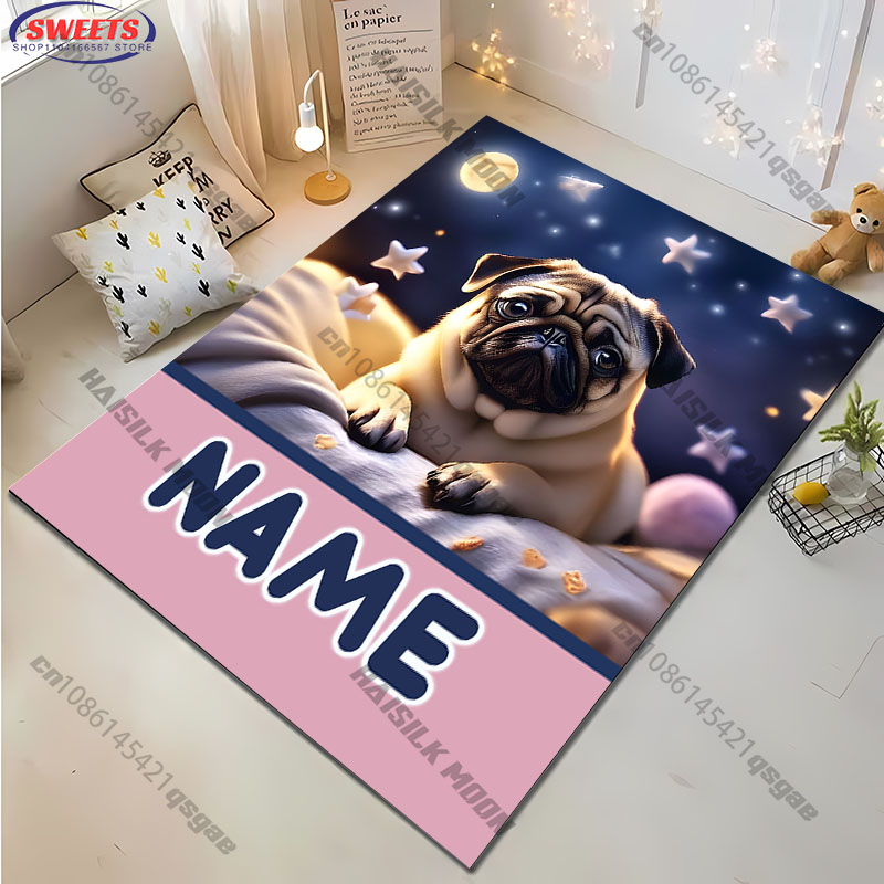 Personalized Pug Dog Area Rug, - Home Bathroom Name のレビューと価格