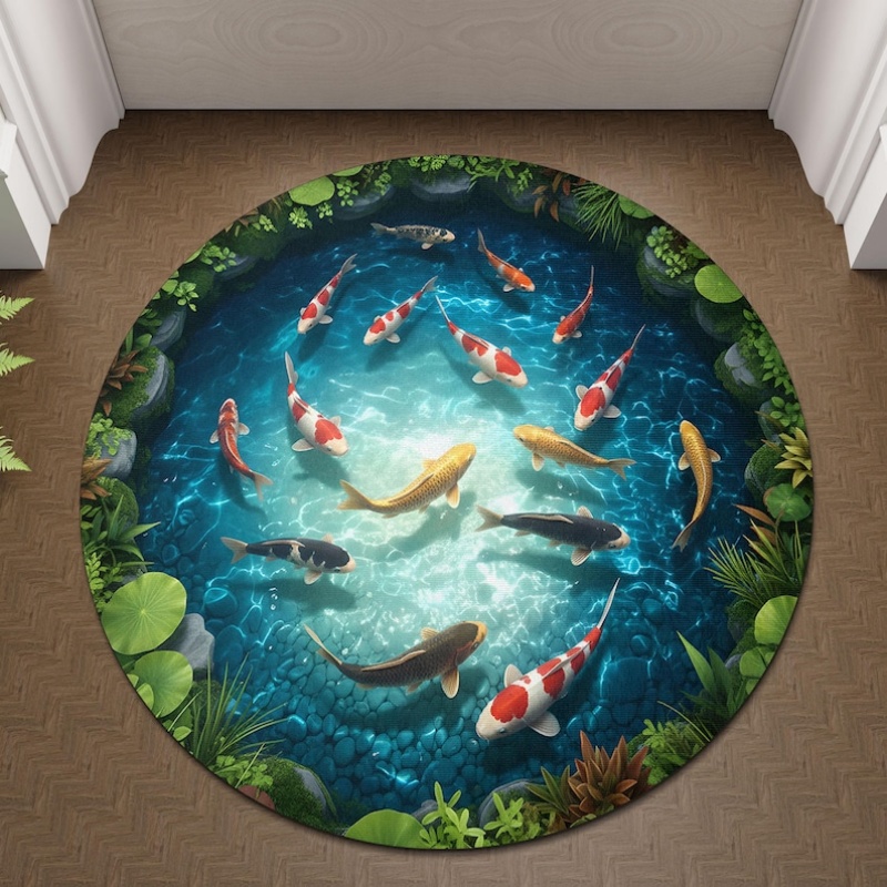 2D Visual Koi Fish Pond Round  - Home Goods Bathroom Rugs のレビューと価格