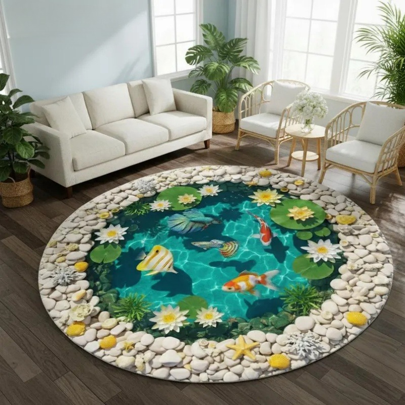 2D Visual Koi Fish Pond Round  - Home Goods Bathroom Rugs のレビューと価格
