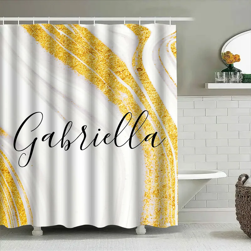 Gold Marble Shower Curtain Per - Home Bathroom Name のレビューと価格