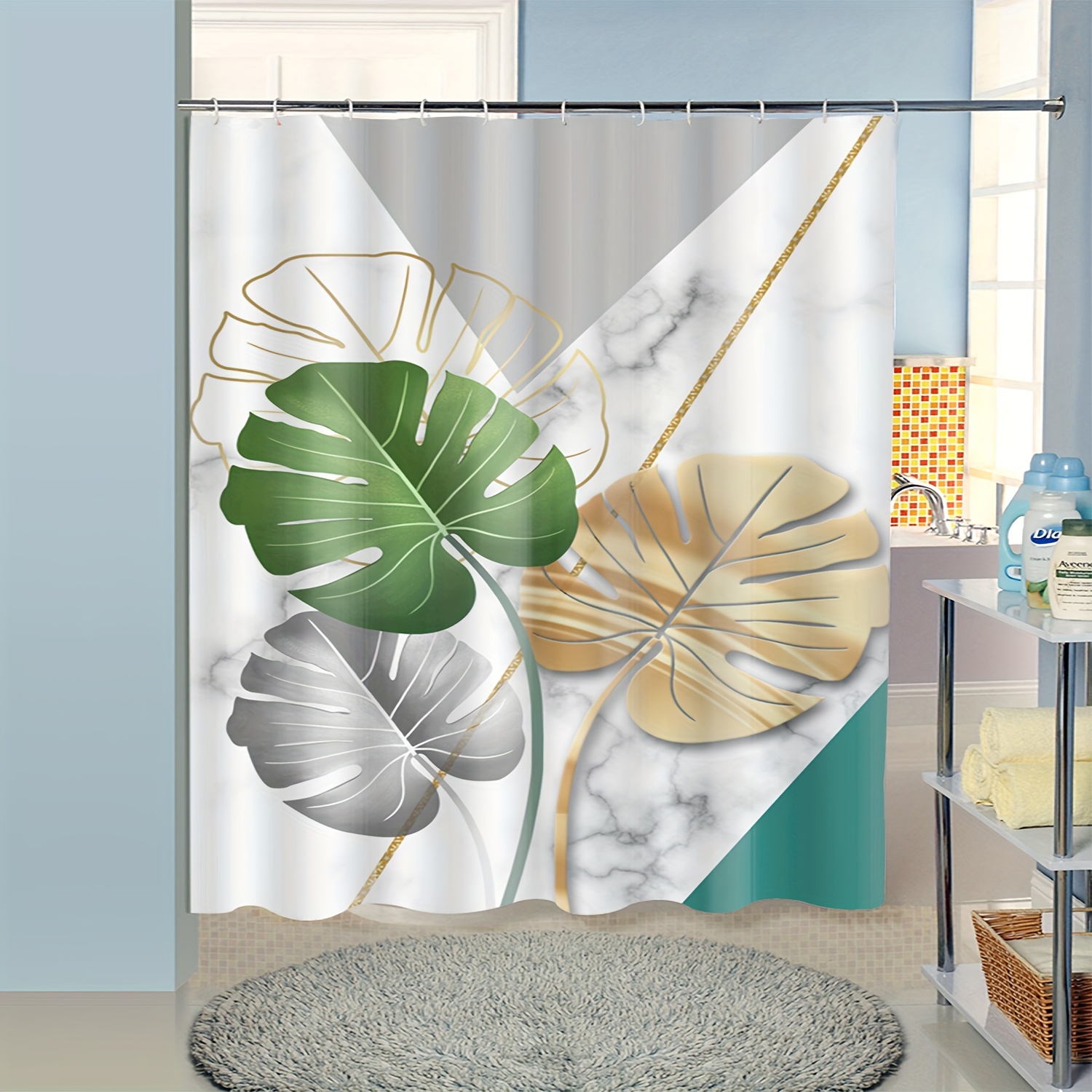 1pc Marble Leaf Pattern Shower - Home Bathroom Partition のレビューと価格