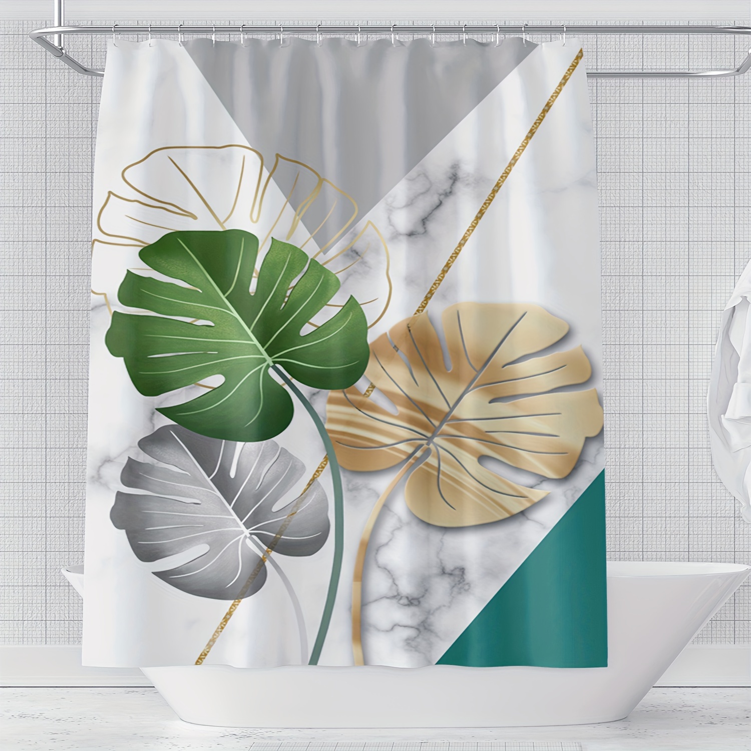 1pc Marble Leaf Pattern Shower - Home Bathroom Partition のレビューと価格