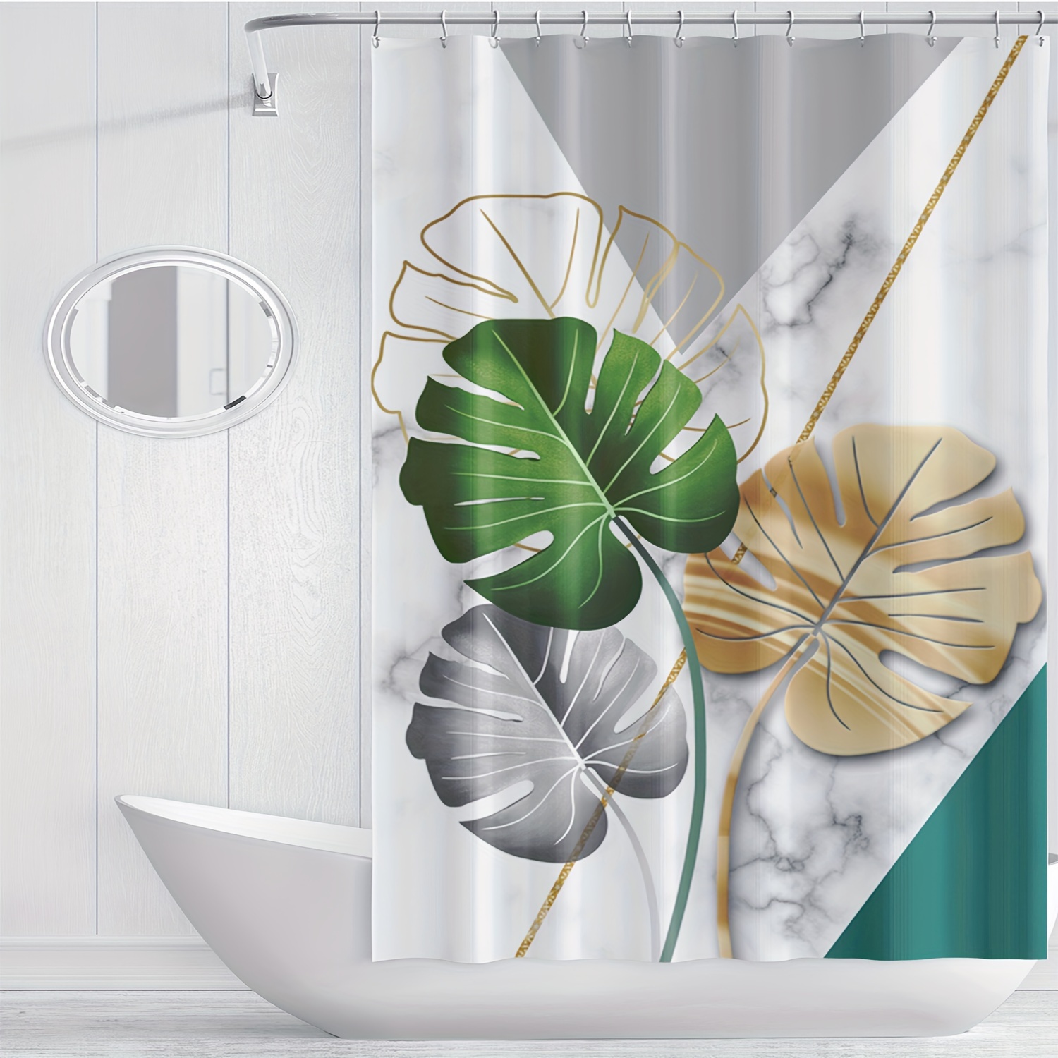 1pc Marble Leaf Pattern Shower - Home Bathroom Partition のレビューと価格