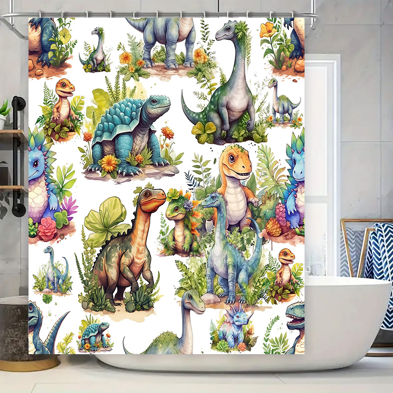 Colorful Dinosaur Shower Curta - Home Bathroom Design Ideas のレビューと価格