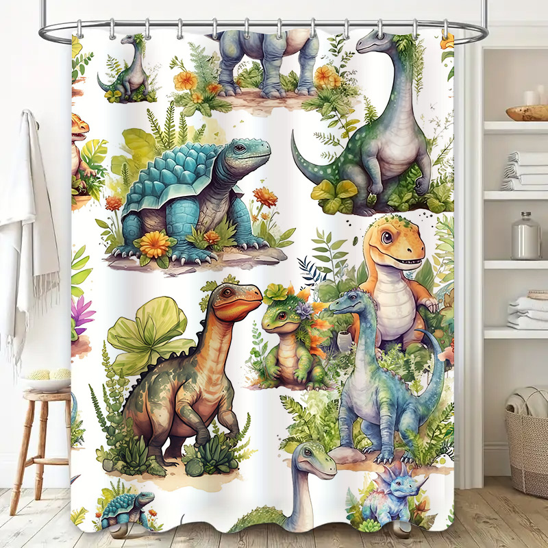 Colorful Dinosaur Shower Curta - Home Bathroom Design Ideas のレビューと価格