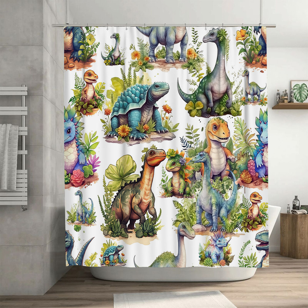 Colorful Dinosaur Shower Curta - Home Bathroom Design Ideas のレビューと価格
