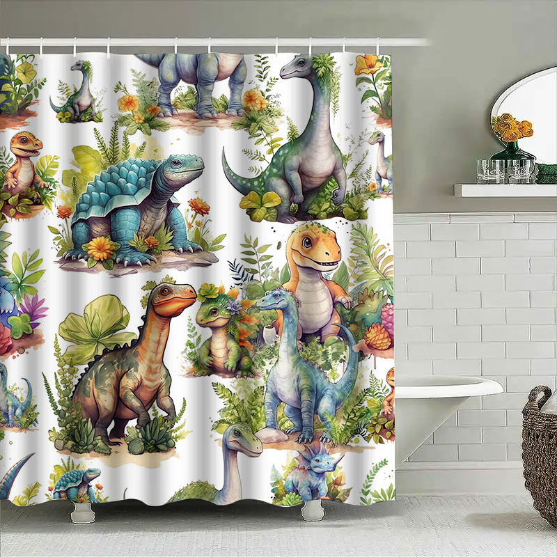 Colorful Dinosaur Shower Curta - Home Bathroom Design Ideas のレビューと価格