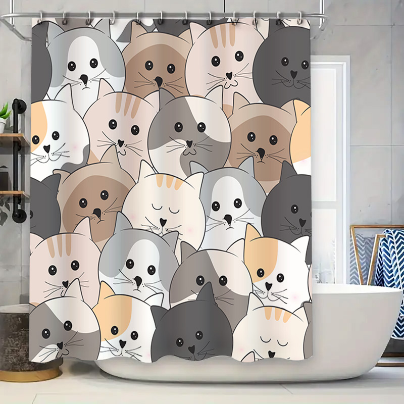 Adorable Cat Pattern Shower Cu - Adorable Home Bathroom Ideas のレビューと価格