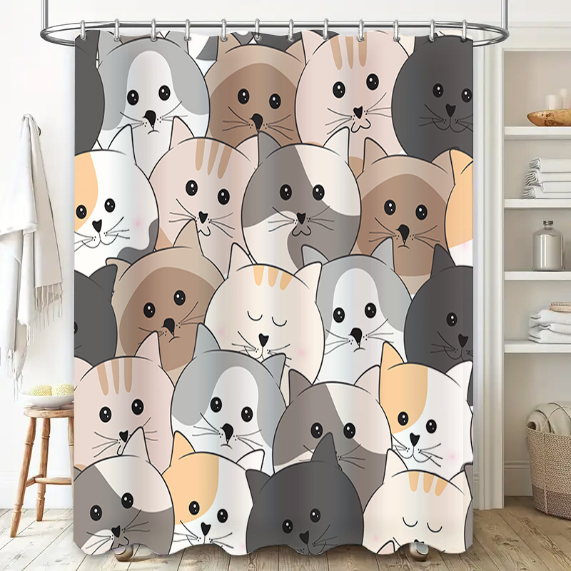 Adorable Cat Pattern Shower Cu - Adorable Home Bathroom Ideas のレビューと価格