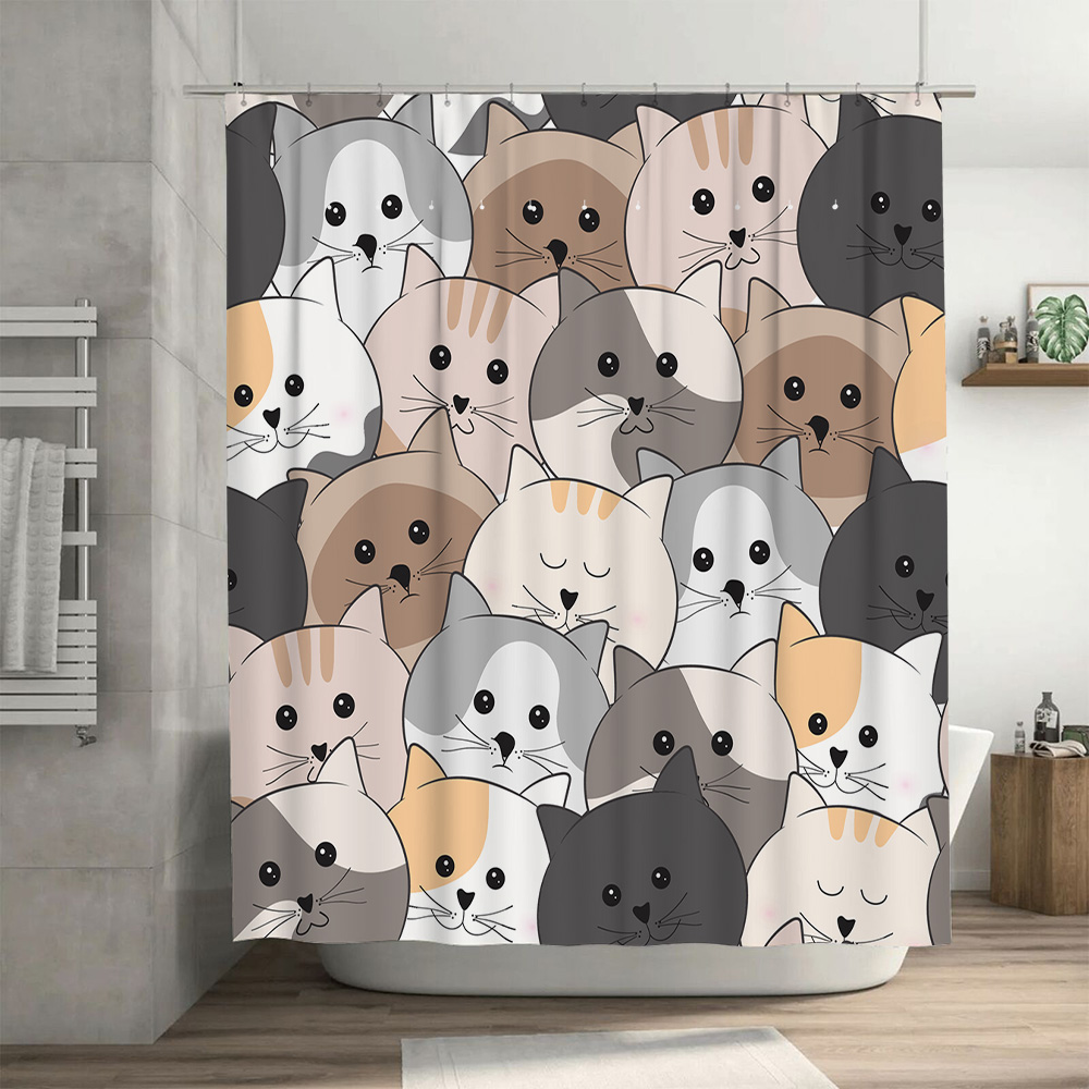 Adorable Cat Pattern Shower Cu - Adorable Home Bathroom Ideas のレビューと価格