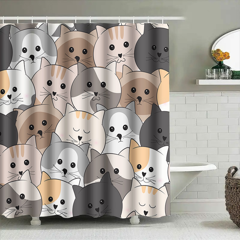 Adorable Cat Pattern Shower Cu - Adorable Home Bathroom Ideas のレビューと価格