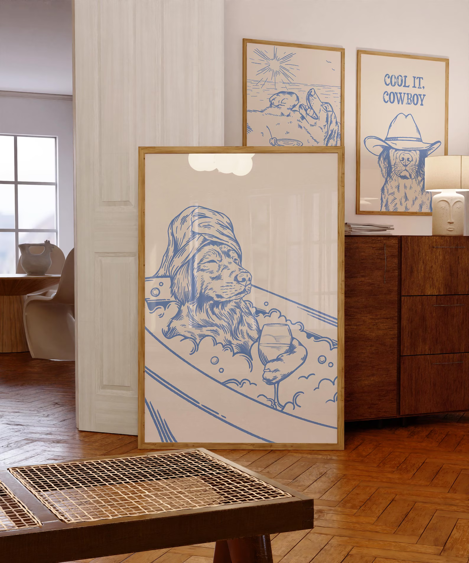 Dog with Wine Trendy Bathroom  - Home Bathroom Wall Decor のレビューと価格