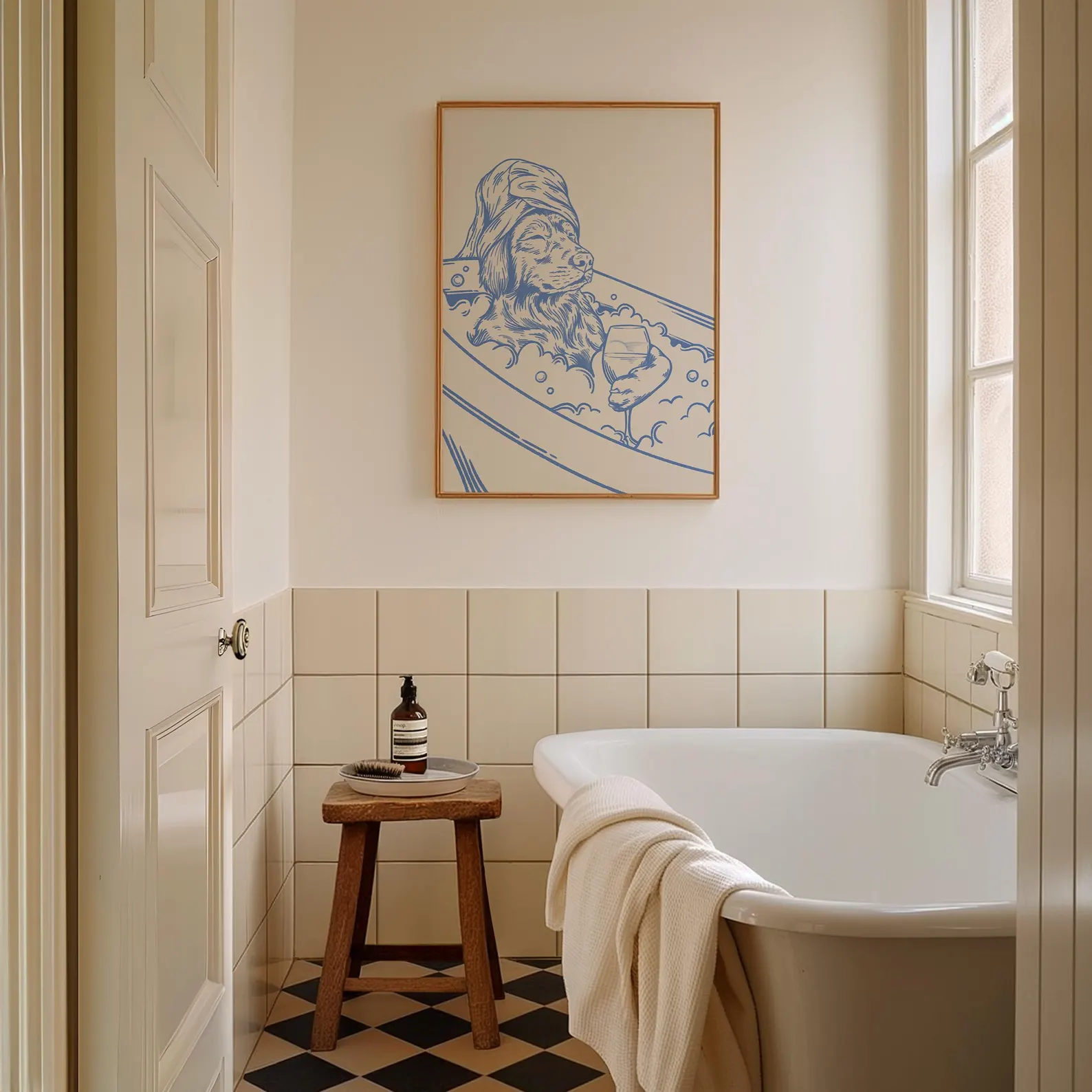 Dog with Wine Trendy Bathroom  - Home Bathroom Wall Decor のレビューと価格