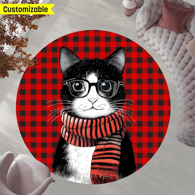 Christmas Cat Round Rug with P - Home Bathroom Design Ideas のレビューと価格