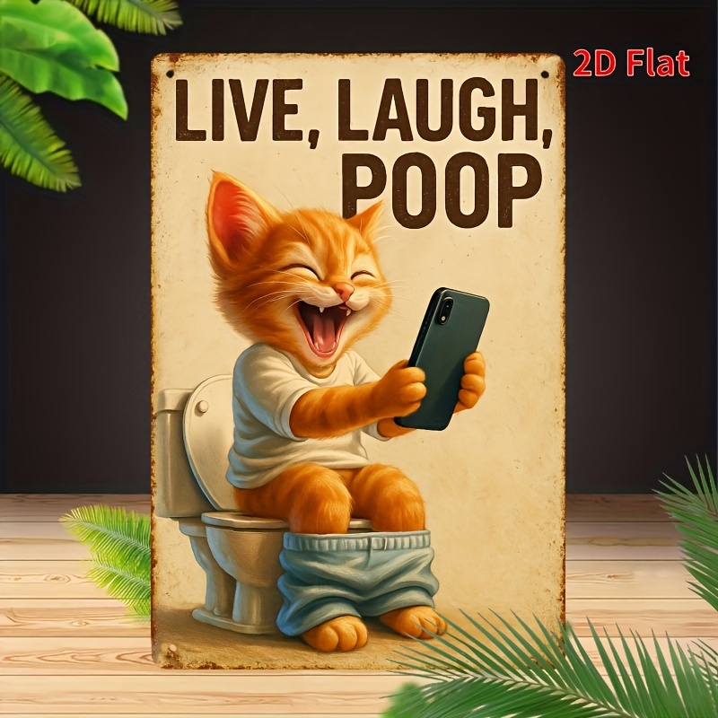 Funny Cat on Toilet Metal Wall - Home Bathroom Toilet のレビューと価格