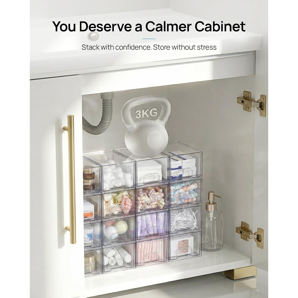 Four Clear Stackable Small Sto - Home Bathroom Vanity のレビューと価格