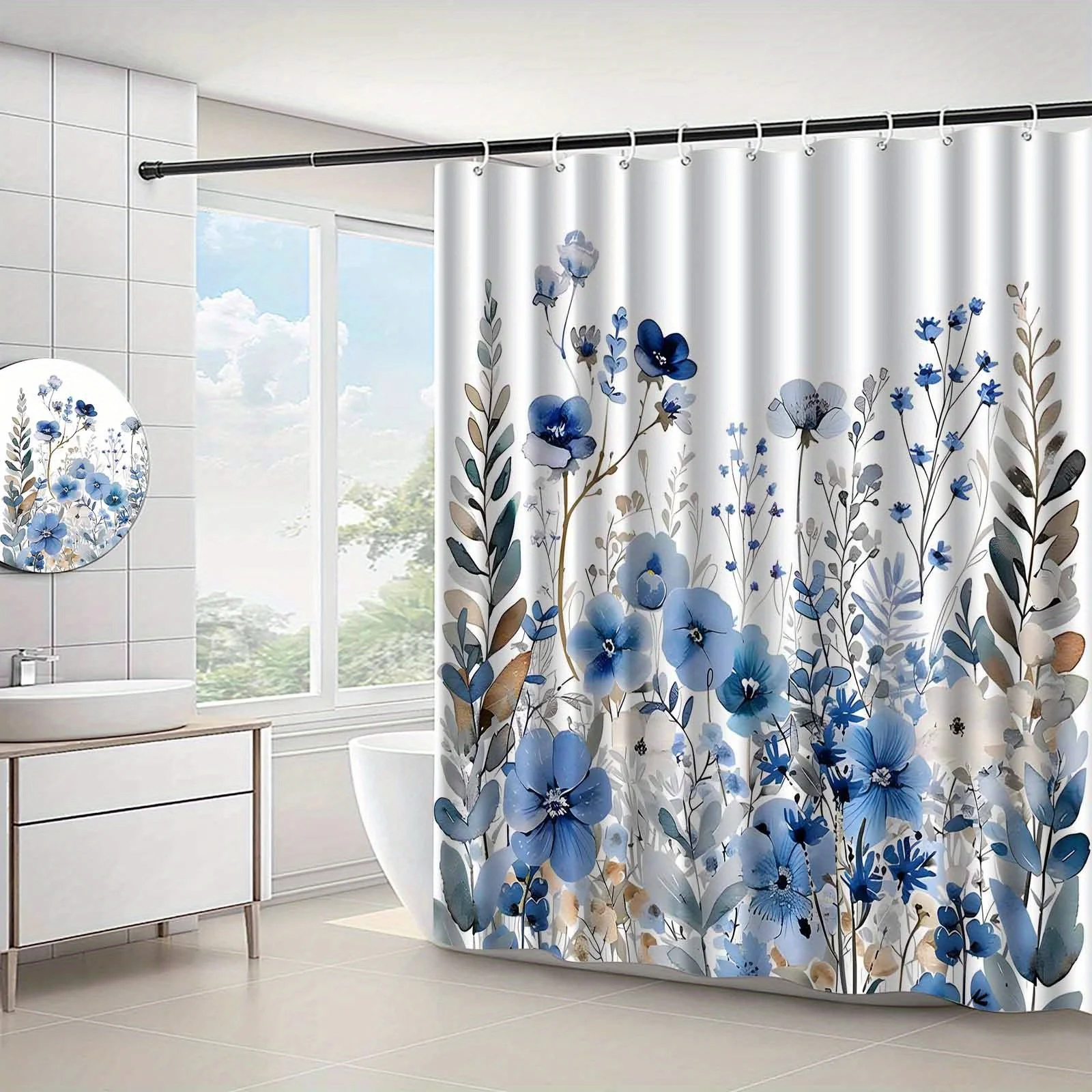 Watercolor Floral Plant Shower - Home Bathroom Partition のレビューと価格