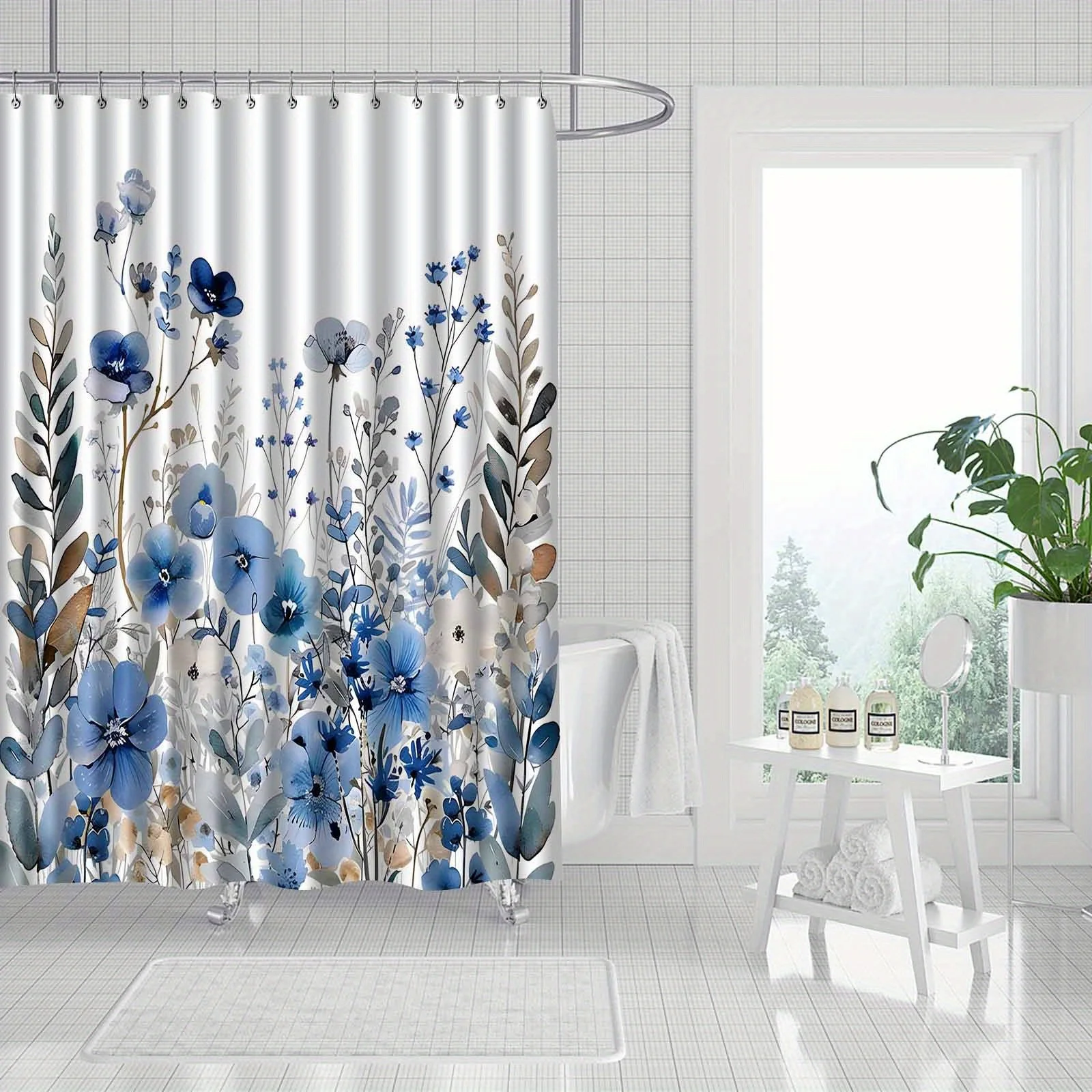 Watercolor Floral Plant Shower - Home Bathroom Partition のレビューと価格