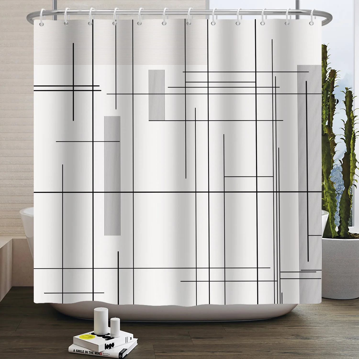 Simple Line Pattern Shower Cur - Home Bathroom Partition のレビューと価格