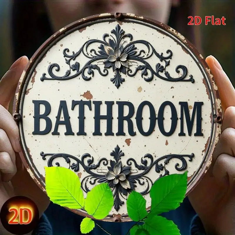 2D Flat, 1pc Vintage Round Met - Home Bathroom Name のレビューと価格
