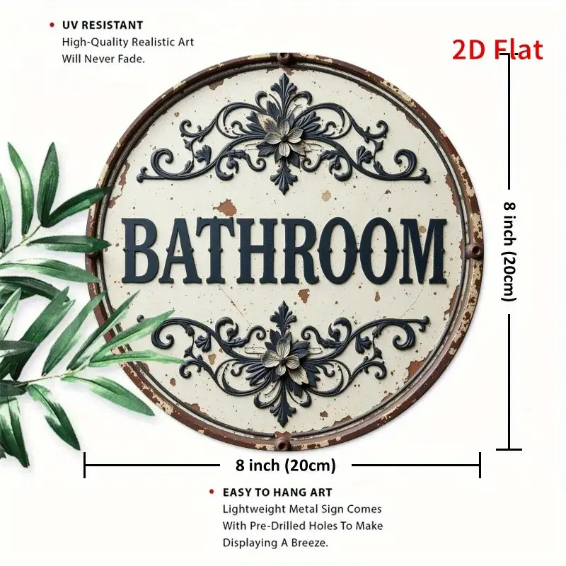 2D Flat, 1pc Vintage Round Met - Home Bathroom Name のレビューと価格