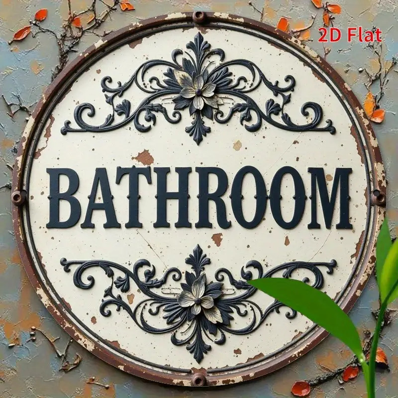 2D Flat, 1pc Vintage Round Met - Home Bathroom Name のレビューと価格