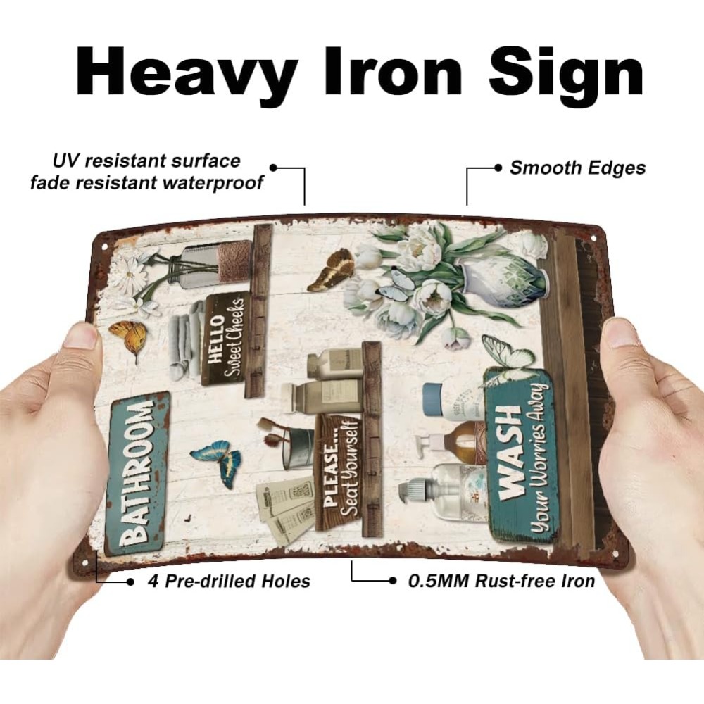 Bathroom Floral Tin Signs Vint - Home Bathroom Wall Decor のレビューと価格