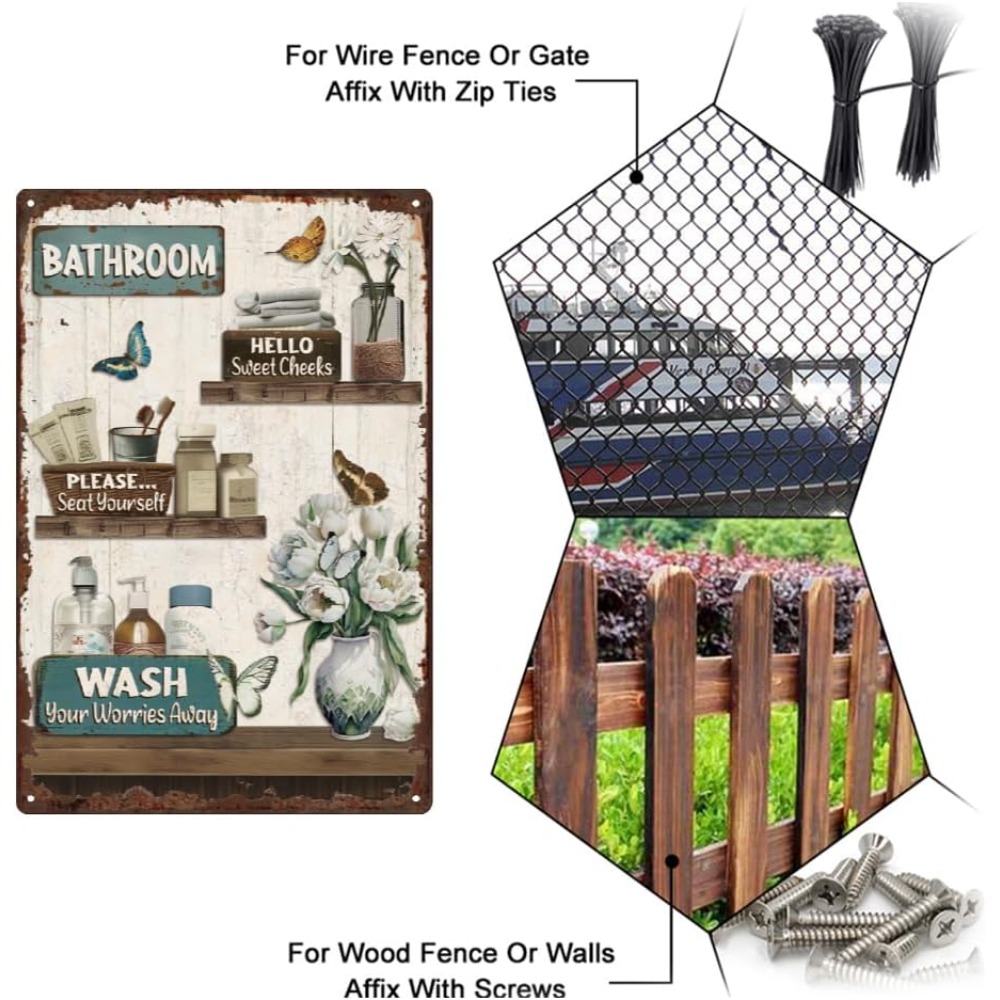 Bathroom Floral Tin Signs Vint - Home Bathroom Wall Decor のレビューと価格